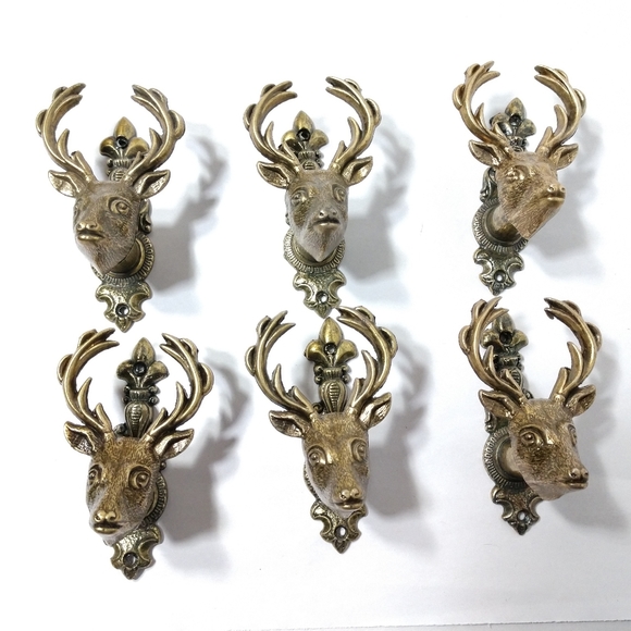 Wall Decor Six Metal Deer Buck Head Wall Mount Hooks For Gun Sword